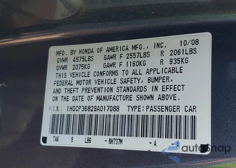 2009 Honda Accord 3.5 Ex-L from USA, damaged, VIN 1HGCP36829A017088